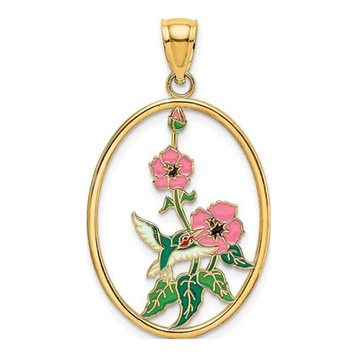 14K Yellow Gold Enameled Hummingbird Charm