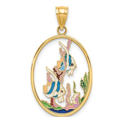 14K Yellow Gold Enamel Angelfish Pendant