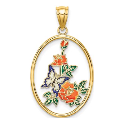 14K Yellow Gold Enameled Butterfly Charm