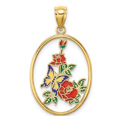 14K Yellow Gold Enameled Butterfly Charm