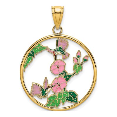14K Yellow Gold Enameled Hummingbird Charm