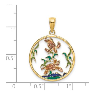 14K Yellow Gold Enamel Sea Turtles Charm – view 4