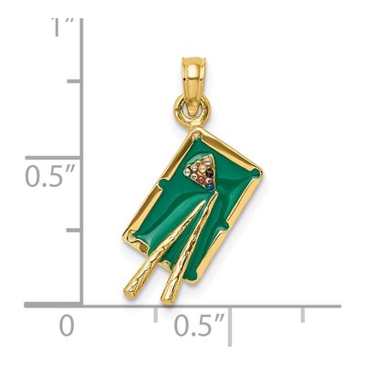 14K Yellow Gold Green Enamel 3D Pool Table Charm – view 4