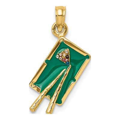 14K Yellow Gold Green Enamel 3D Pool Table Charm