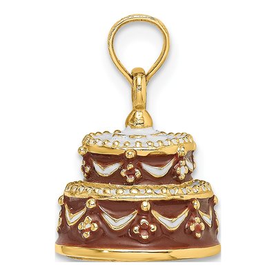 14K Yellow Gold 3-D Happy Birthday Cake Pendant – view 3