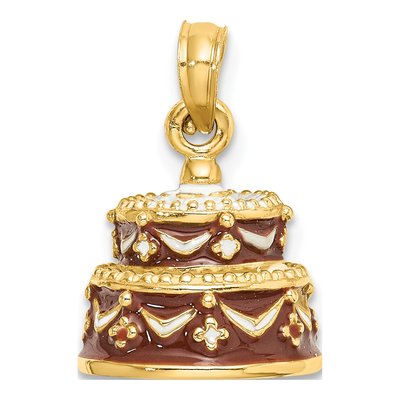14K Yellow Gold 3-D Happy Birthday Cake Pendant – view 4