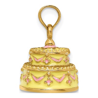 14K Yellow Gold 3-D Happy Anniversary Cake Charm – view 3