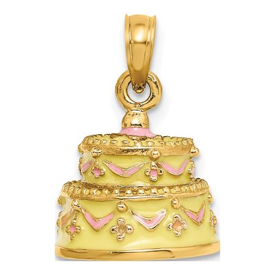 14K Yellow Gold 3-D Happy Anniversary Cake Charm – view 4