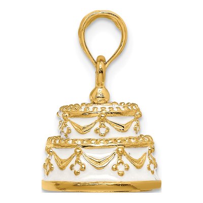 14K Yellow Gold Just Married Wedding Cake Pendant – view 3