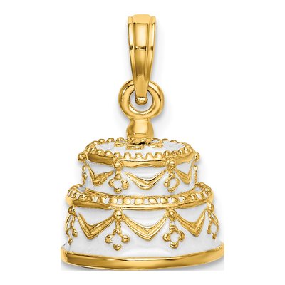 14K Yellow Gold Just Married Wedding Cake Pendant – view 4
