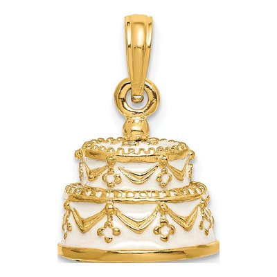 14K Yellow Gold Just Married Wedding Cake Pendant