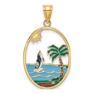 14K Yellow Gold Enamel Dolphin Beach Charm