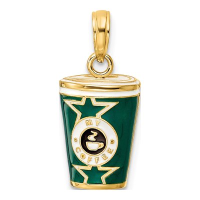 14K Yellow Gold 3D Enameled Coffee Cup Pendant – view 4