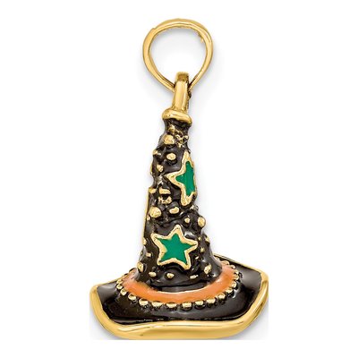 14K Yellow Gold 3D Enameled Witch Hat Charm – view 2