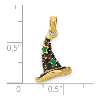 14K Yellow Gold 3D Enameled Witch Hat Charm – view 3