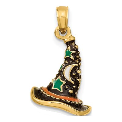 14K Yellow Gold 3D Enameled Witch Hat Charm – view 4