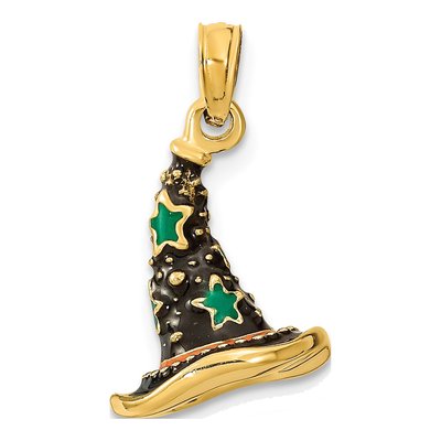 14K Yellow Gold 3D Enameled Witch Hat Charm