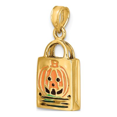 14K Yellow Gold Enameled Jack-O-Lantern Bag Charm