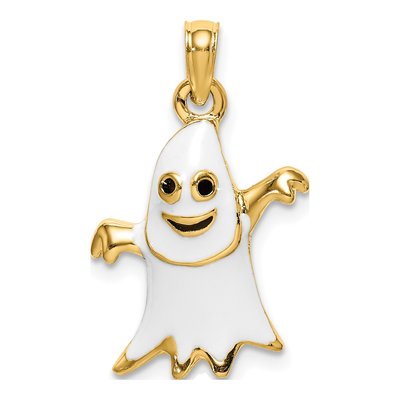 14K Yellow Gold 3-D Enameled Ghost Charm