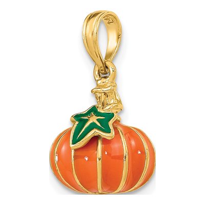 14K Yellow Gold Enameled Pumpkin Charm – view 5
