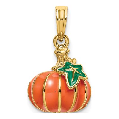 14K Yellow Gold Enameled Pumpkin Charm