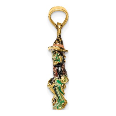 14K Yellow Gold Enameled Witch on Broom Charm – view 3