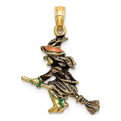 14K Yellow Gold Enameled Witch on Broom Charm – view 4