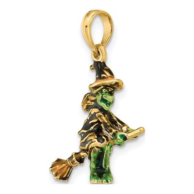 14K Yellow Gold Enameled Witch on Broom Charm – view 5