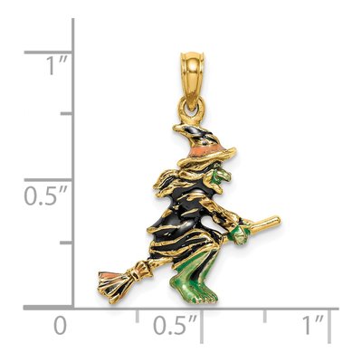 14K Yellow Gold Enameled Witch on Broom Charm – view 6