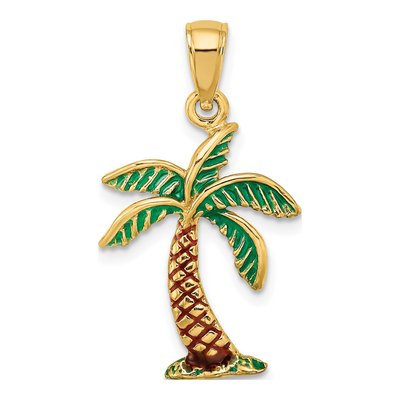 14K Yellow Gold Enamel Palm Tree Charm