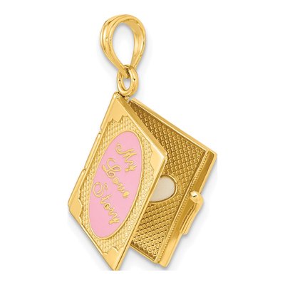 14K Yellow Gold Enamel 3D Movable My Love Story Pendant – view 6