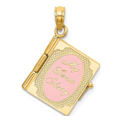 14K Yellow Gold Enamel 3D Movable My Love Story Pendant