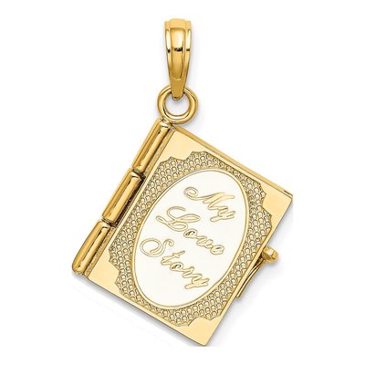 14K Yellow Gold My Love Story Book Pendant