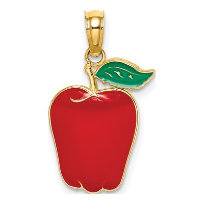 14K Yellow Gold Enameled Red Apple Pendant