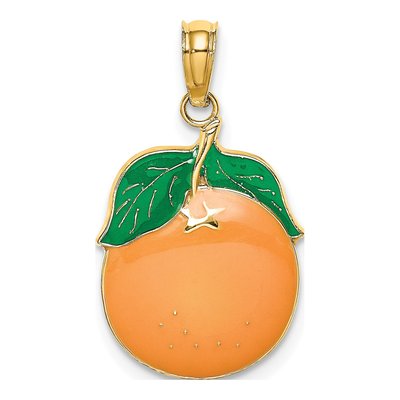 14K Yellow Gold Orange Leaf Enamel Charm