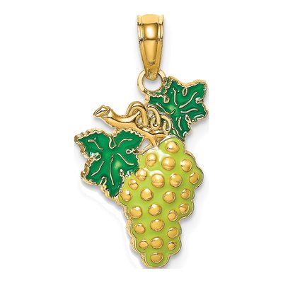 14K Yellow Gold Enameled Grapes Pendant