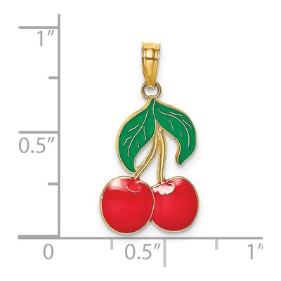 14K Yellow Gold Enameled Cherries Pendant – view 4