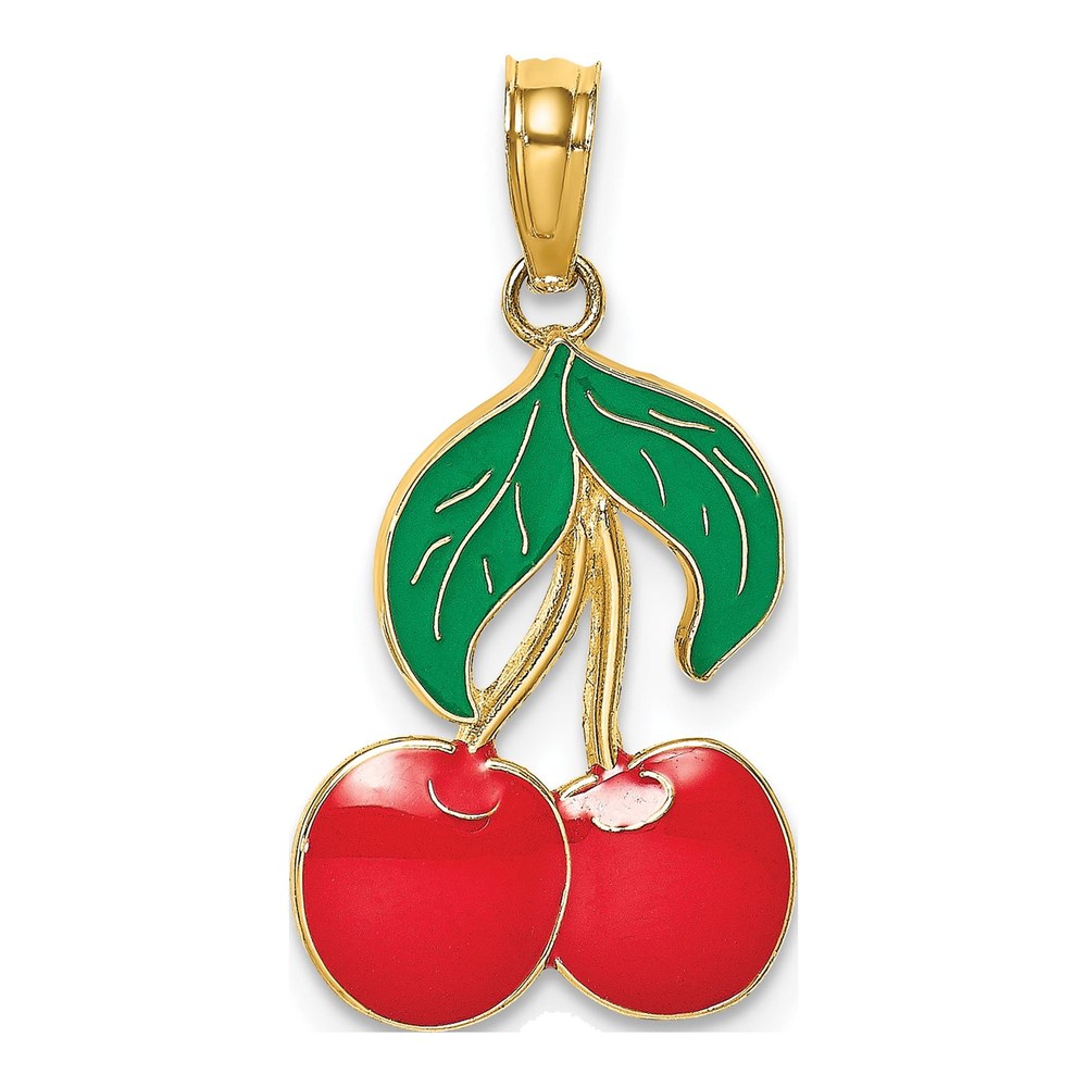 14K Yellow Gold Enameled Cherries Pendant
