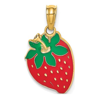 14K Yellow Gold Enameled Strawberry Charm