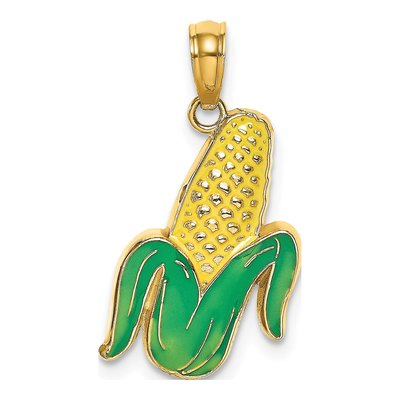 14K Yellow Gold Enameled Corn Pendant