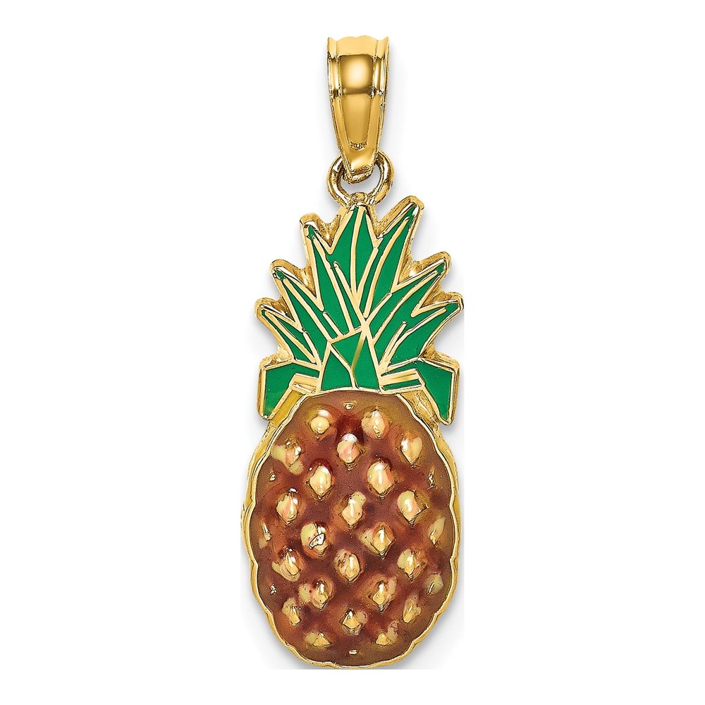 14K Yellow Gold Enameled Pineapple Pendant