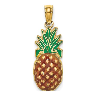 14K Yellow Gold Enameled Pineapple Pendant