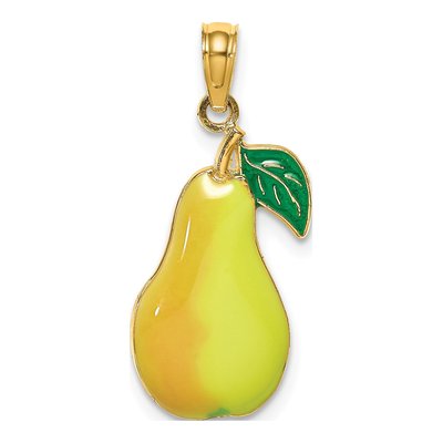 14K Yellow Gold Enameled Pear Fruit Charm