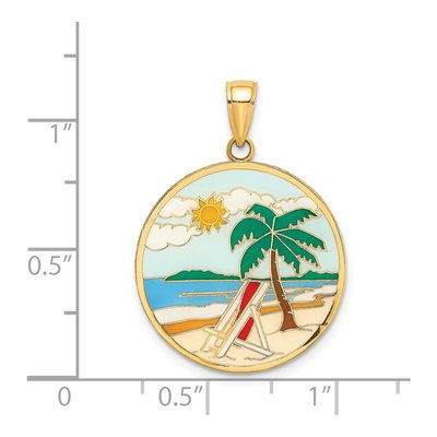 14K Yellow Gold Enamel Beach Scene Disc Charm – view 3