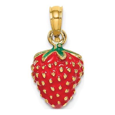 14K Yellow Gold Enameled Strawberry Charm