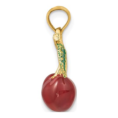 14K Yellow Gold Red Green Enameled Cherries Charm – view 3