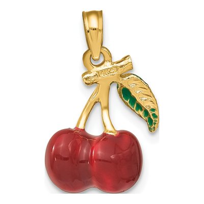 14K Yellow Gold Red Green Enameled Cherries Charm – view 5