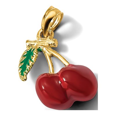 14K Yellow Gold Red Green Enameled Cherries Charm – view 7