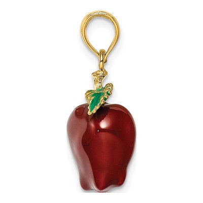 14K Yellow Gold 3D Red Apple Enamel Charm – view 3