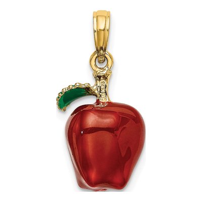 14K Yellow Gold 3D Red Apple Enamel Charm – view 5